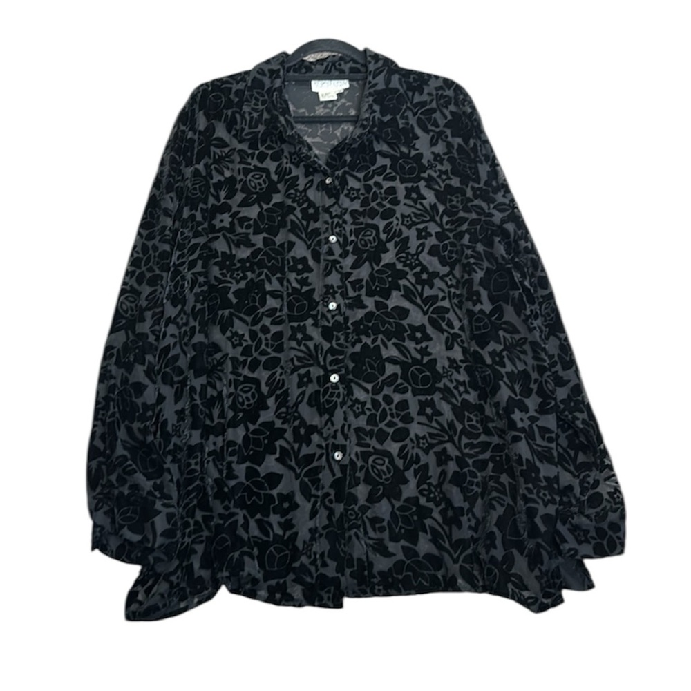 Suchada slik blend button up burnt velvet tunic blouse 3x whimsigoth,,  gothic - Picture 2 of 9